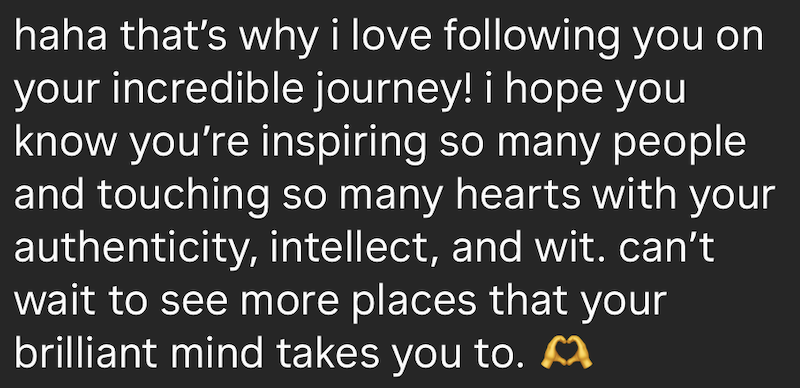 Screenshot of a message from a follower