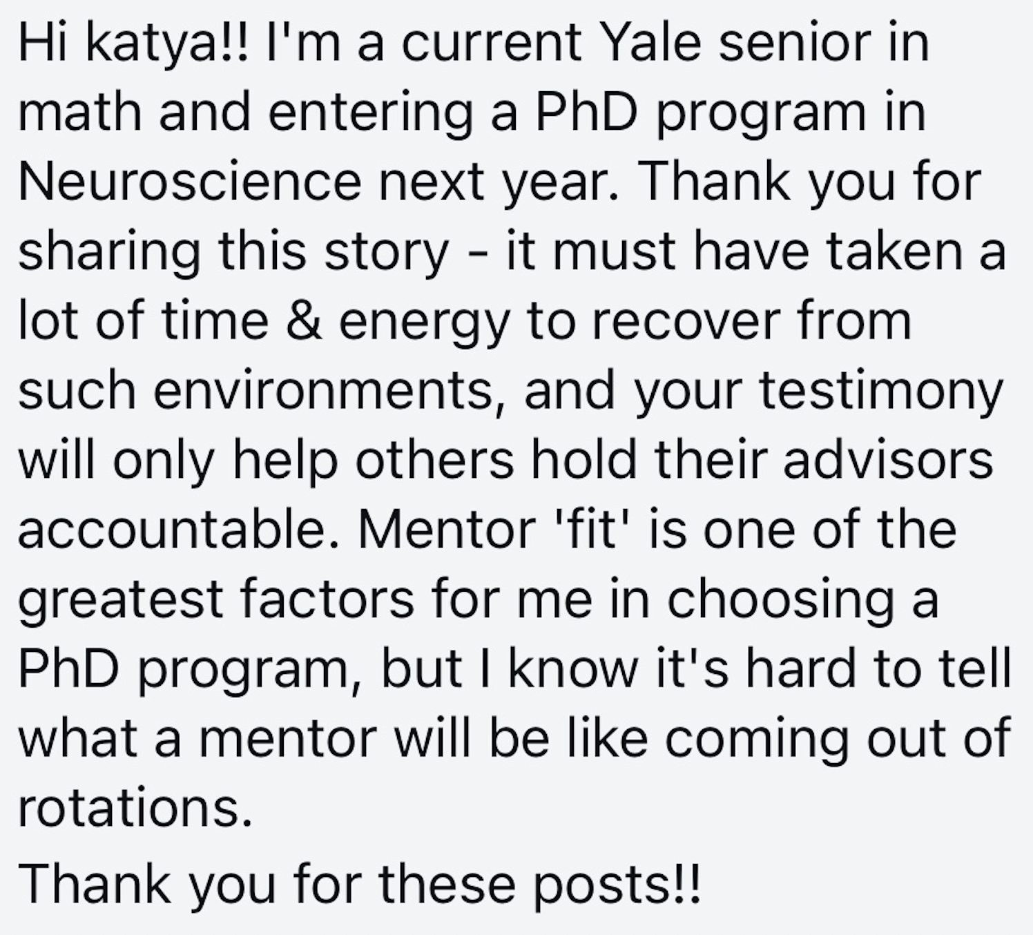 Screenshot of a message from a follower