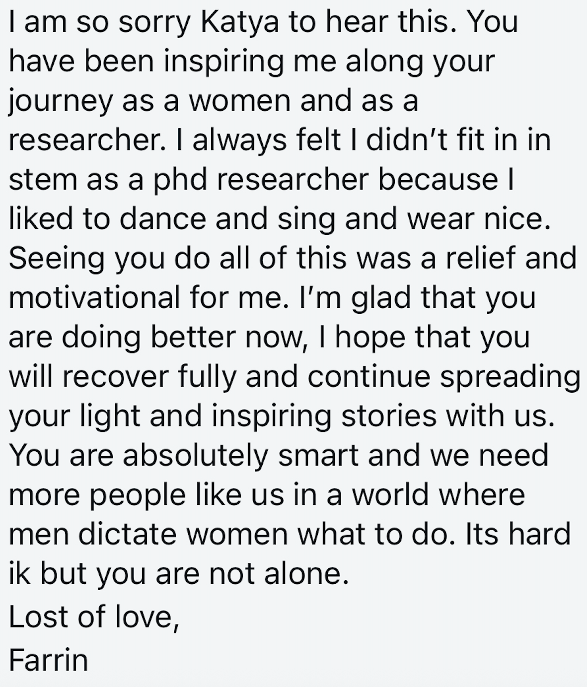 Screenshot of a message from a follower