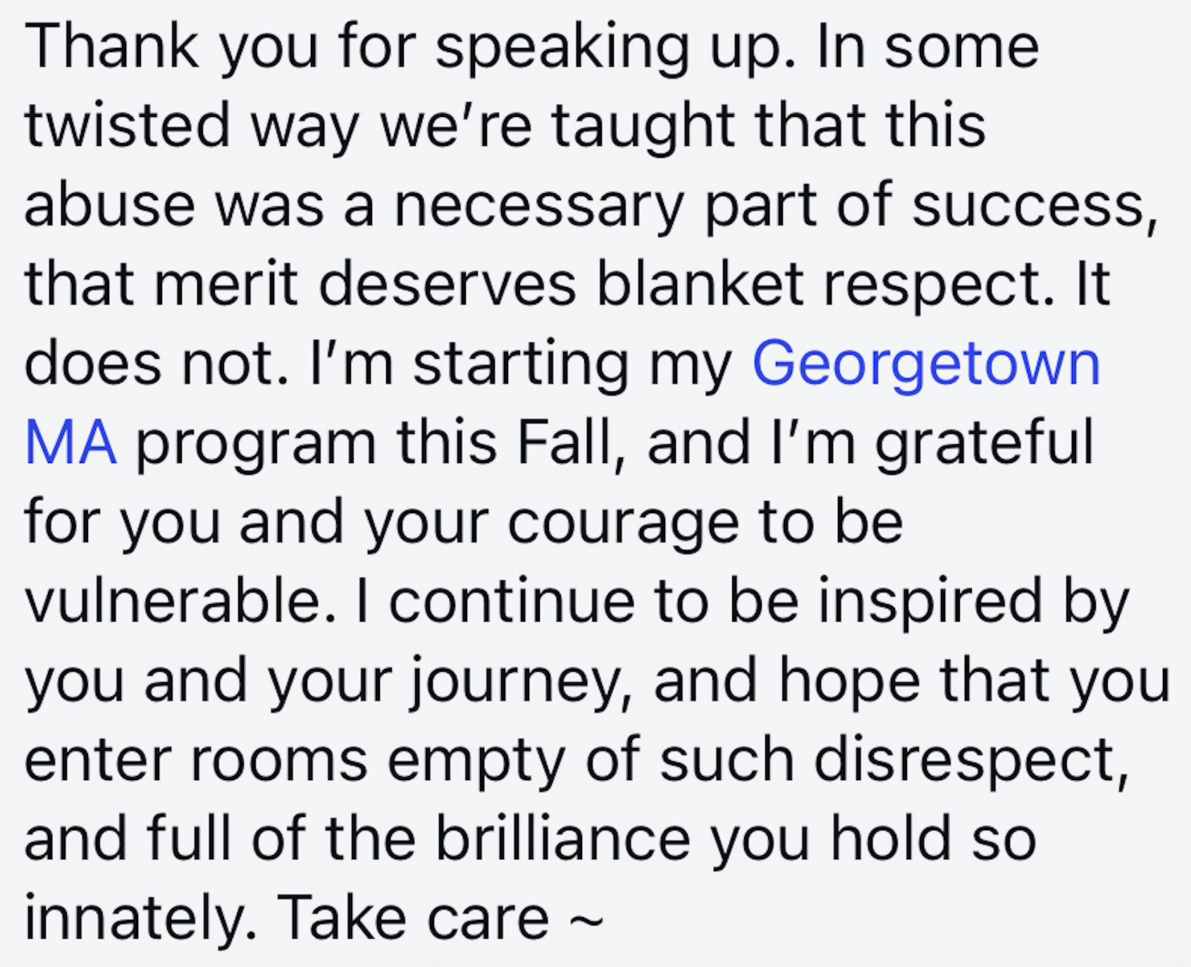 Screenshot of a message from a follower